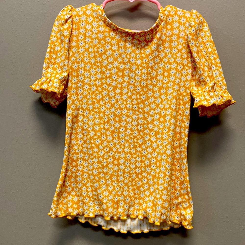 Lilly Bleu - Elegant girls yellow gold floral shirt size 7/8.